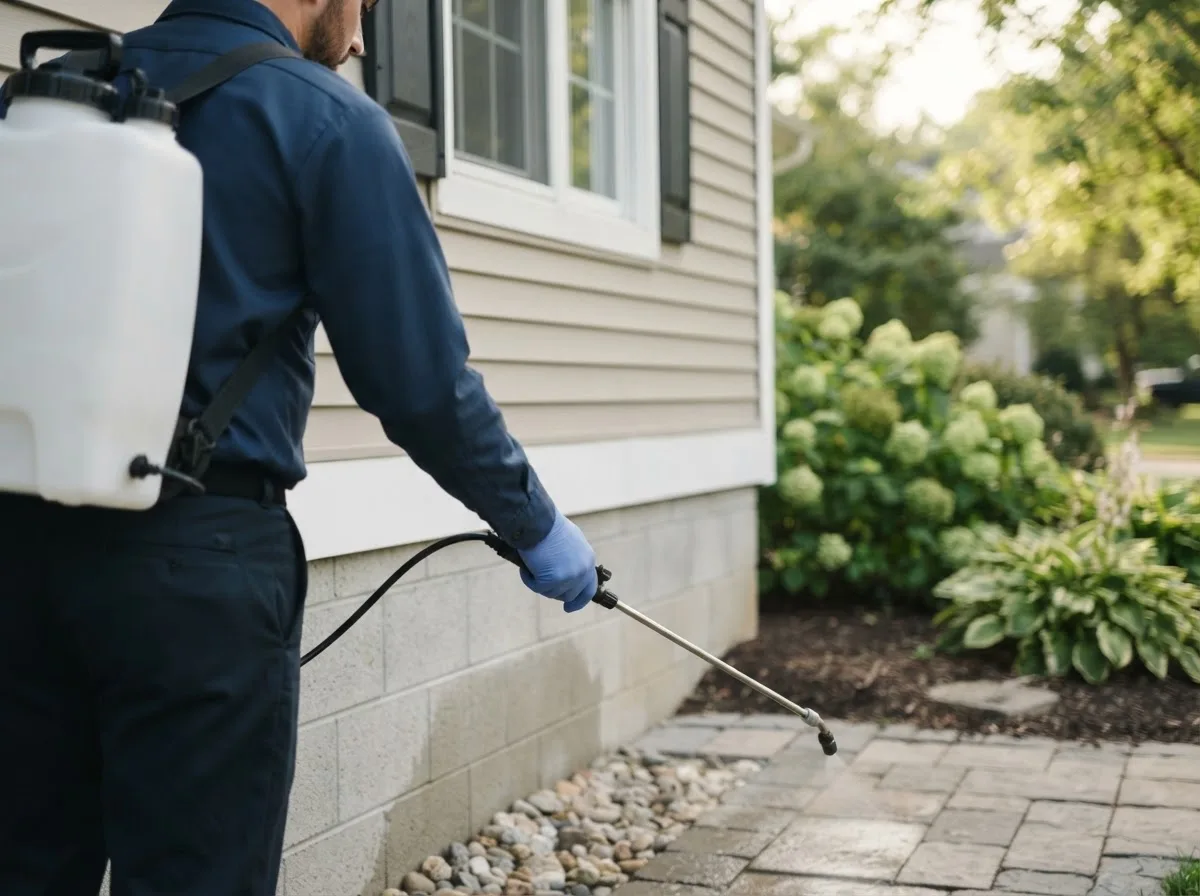 Pest control technician inspecting a home in Seymour, IA